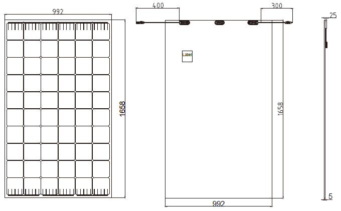 Dimension of 60 cells 320W dual glass HJT solar pv panel 300250