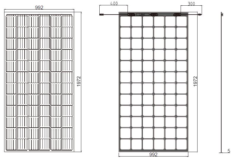 Dimension of 72 cells 380W dual glass HJT solar pv panel