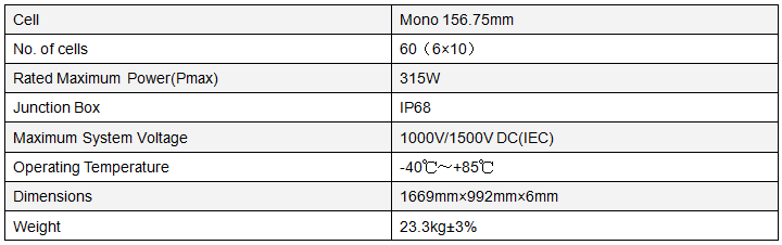 60 cells 315W bifacial monocrystalline solar module Ex1
